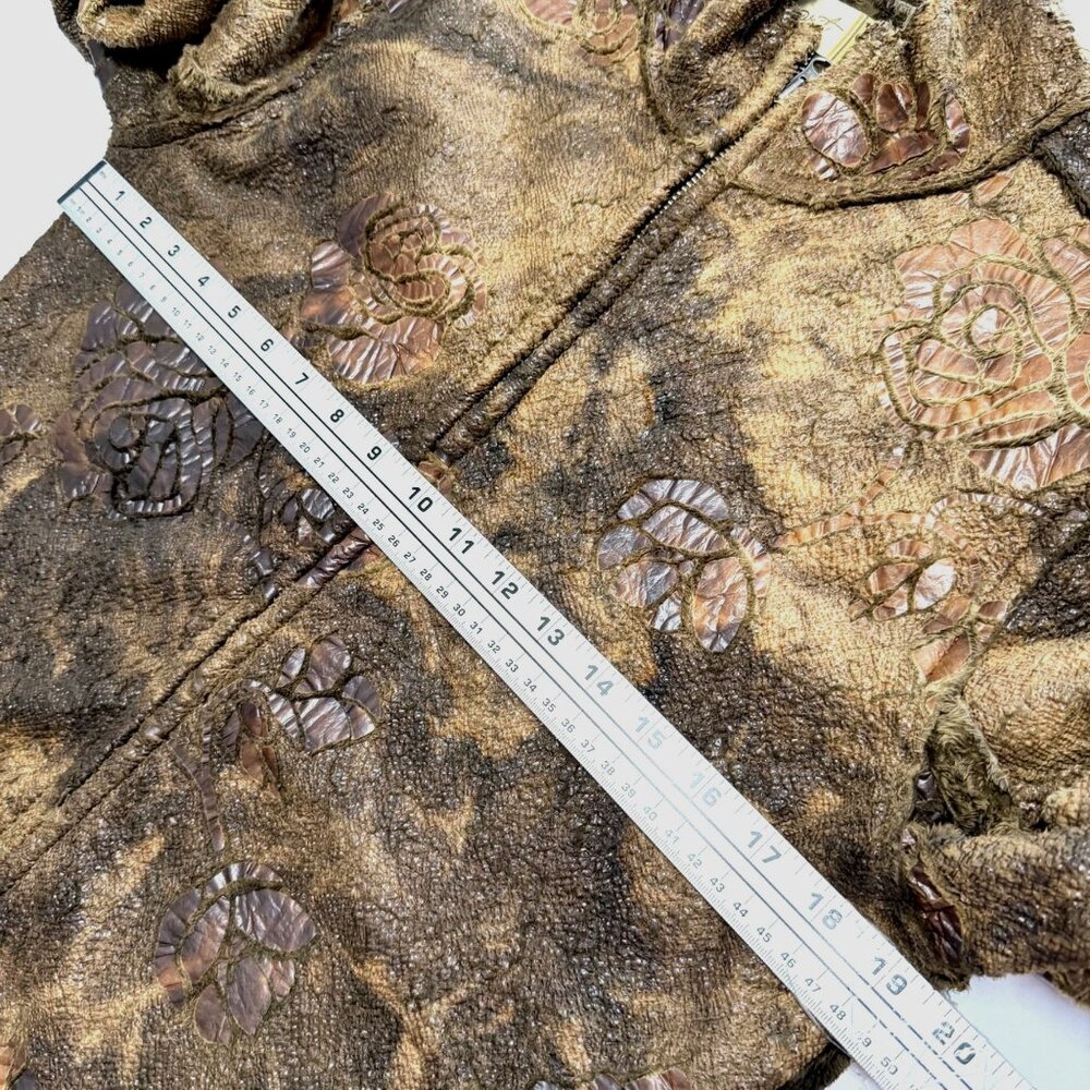True Grit Brown Floral Rose Brown Faux Fur Jacket Size Large - Picture 6 of 14